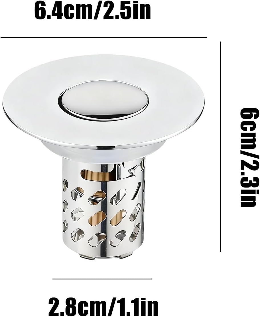 Bathroom Sink Drain Strainer,Stainless Steel Hair Catcher | Press Wash Basin Drain Unclogger | for Home Toilet Tub Bathtub Laundry Apartment Bar Indoor RV Balcony Basin image number 6