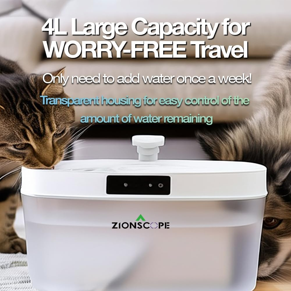 4L Automatic Wireless Pet Water Fountain| Upgraded Filtration System | Ultra-Quiet | Low Water Alarm | Multiple Cats Water Fountain | Radar Sensor/Two Water Mode | Long Battery Life(Grey, 4L) - Grey image number 5