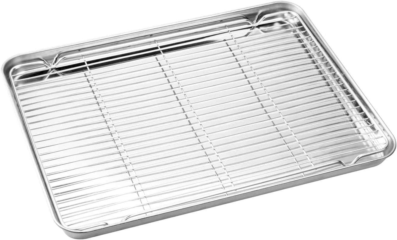Wildone Baking Sheet & Cooling Rack Set [2 Sheets + 2 Racks], Stainless Steel Cookie Pan with Cooling Rack, Size 16 X 12 X 1 Inch, Non Toxic & Heavy Duty & Easy Clean 16 X 12 X 1 Inch Silver image number 6