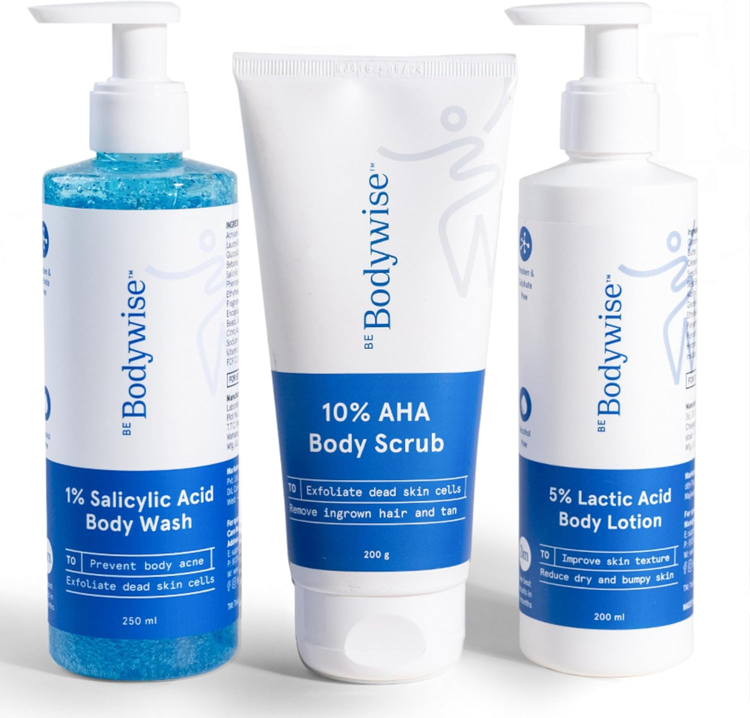 Be Bodywise Strawberry Skin Pack | with 1% SA Body Wash, 5% Lactic Acid Body Lotion & 10% AHA Scrub | Exfoliates, Reduces Body Acne, Strawberry Skin & Uneven Skin Texture | 650Ml image number 1