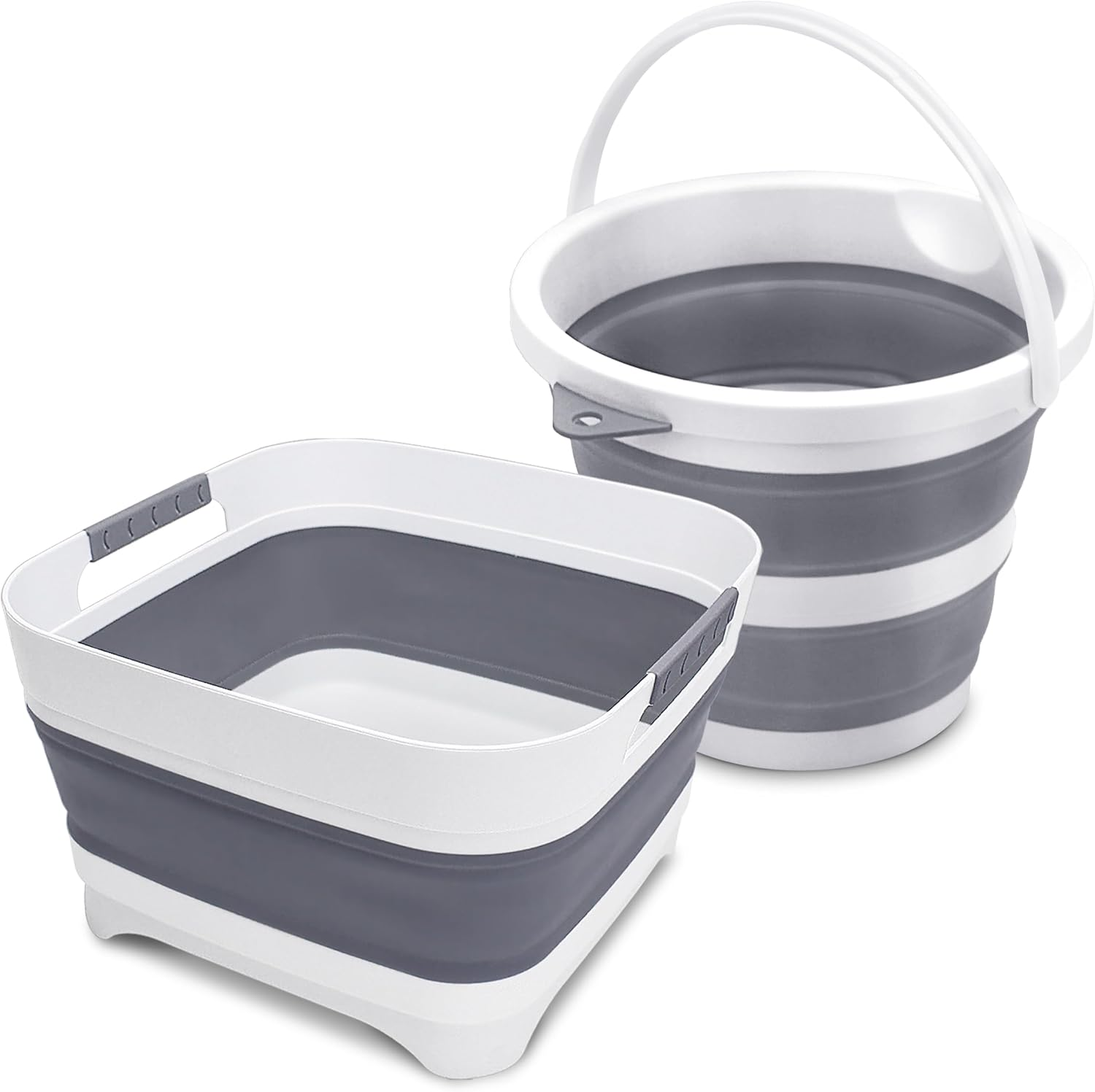 Collapsible Multipurpose Plastic Dish Basin, Space-Saving Outdoor Multiuse Foldable Ice Bucket for Camping,Hiking,Fashing (Black-Square)