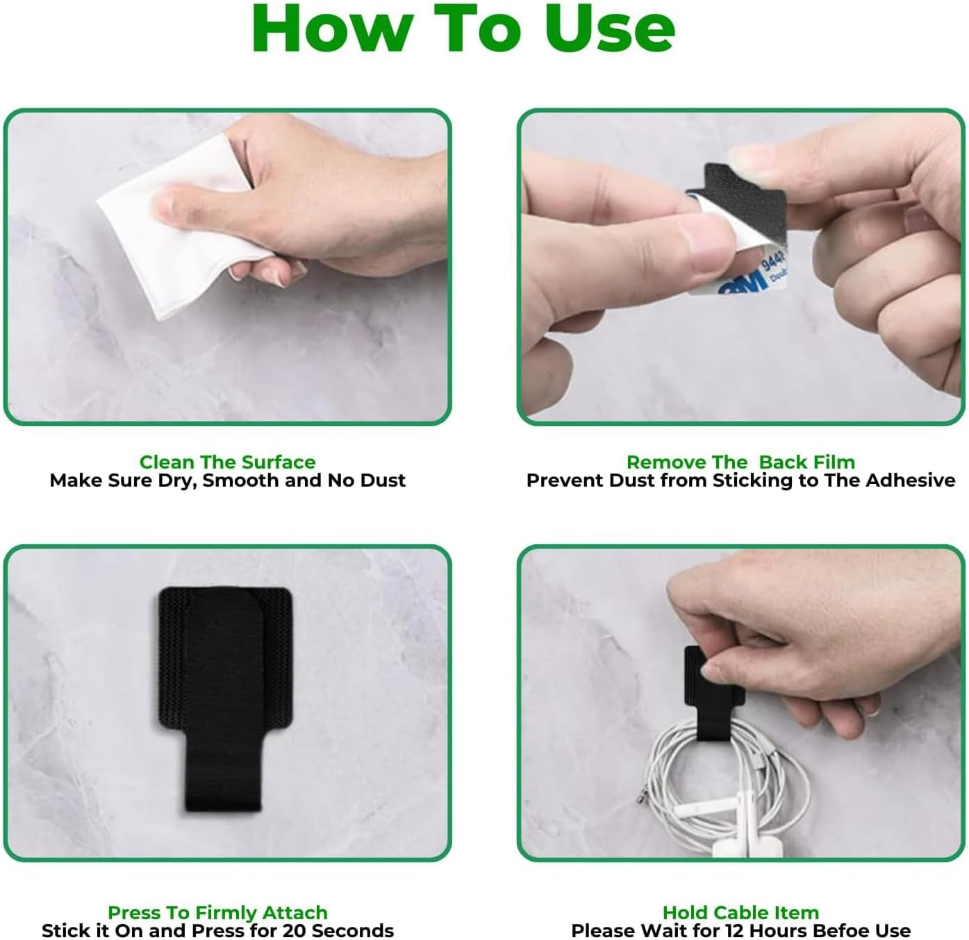 Shengsenfu 100 PCS Self-Adhesive Hook Sticky-Back Cord Organizer for under Desk Cable Management, Adjustable Nylon Wire Organizer for Home and Office, Adjustable Cable Management Reusable Cable Clips