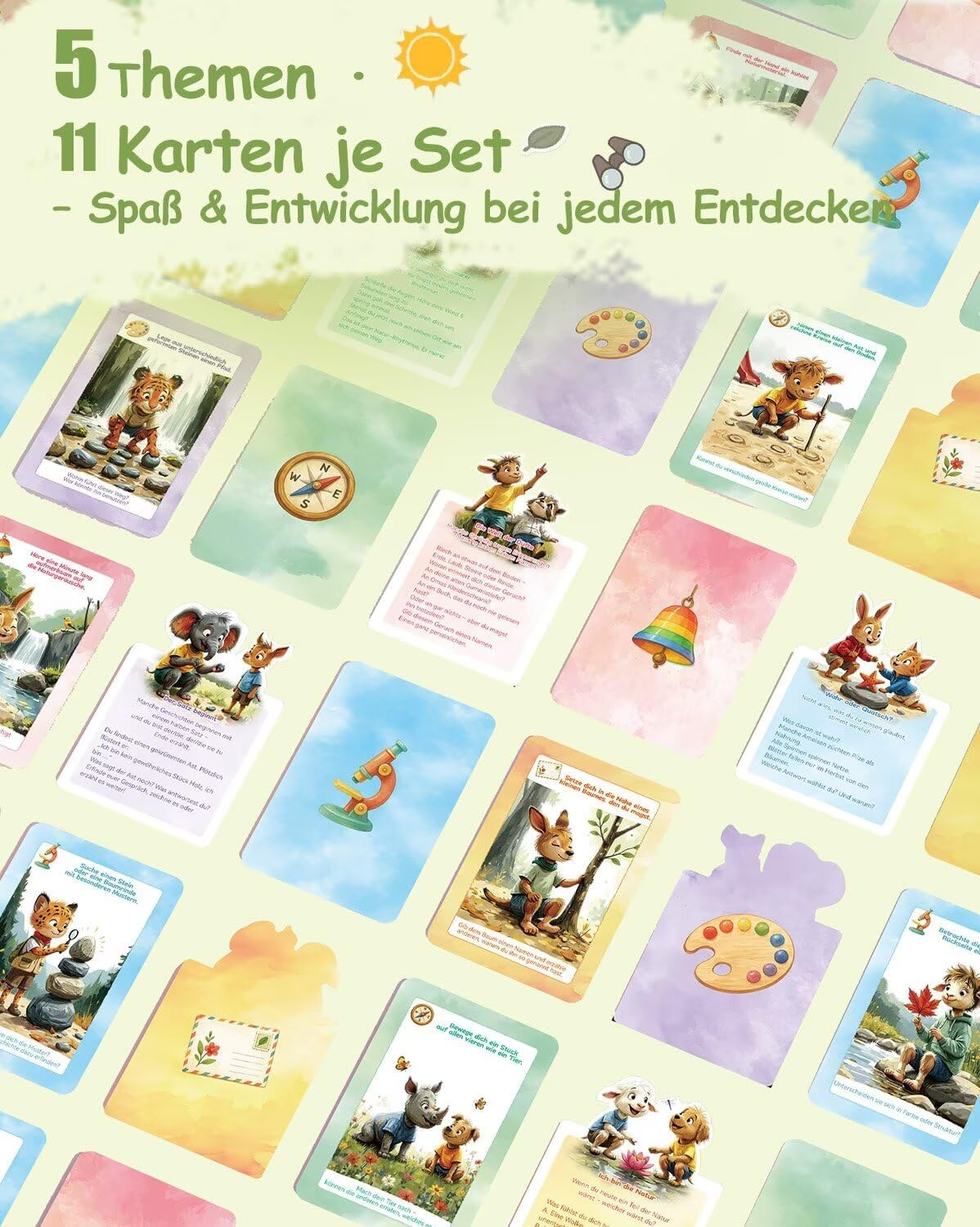 Outdoor Explorer Cards for Children from 5 Years - 55 Playing Cards + Sticker Sheet & Turntable - Educationally Tested - with Reward Stickers & Turntable