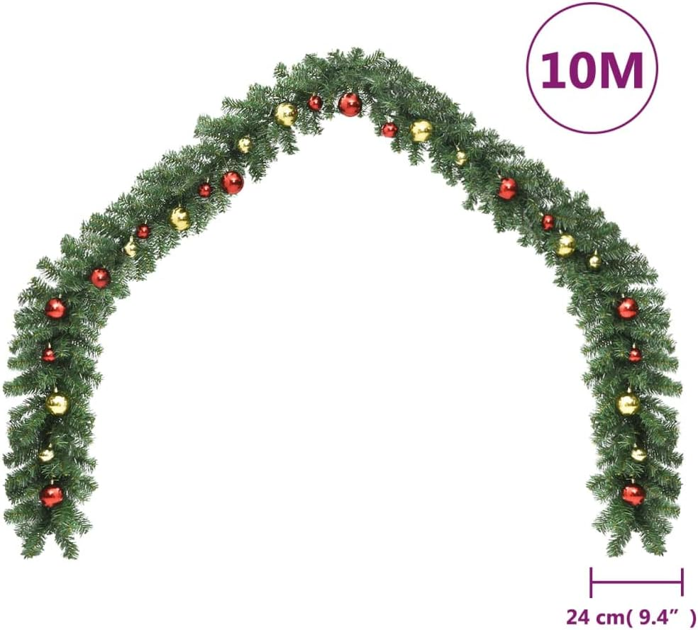 Christmas Garland Decorated with Baubles and LED Lights 10 M
