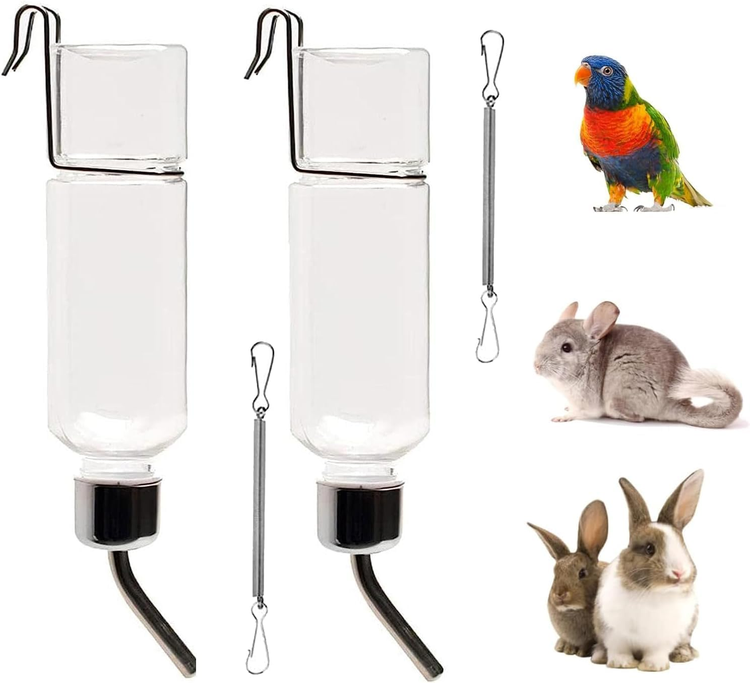 Pet Cage Water Bottle,Parrot Water Feeder Pet Hanging Water Feeding Bottle No Drip Dispenser Pet Supplies with Stainless Steel Ball Nipple for Rabbit,Guinea Pig,Hamster Dispenser Bottle (2Pcs, 350Ml)