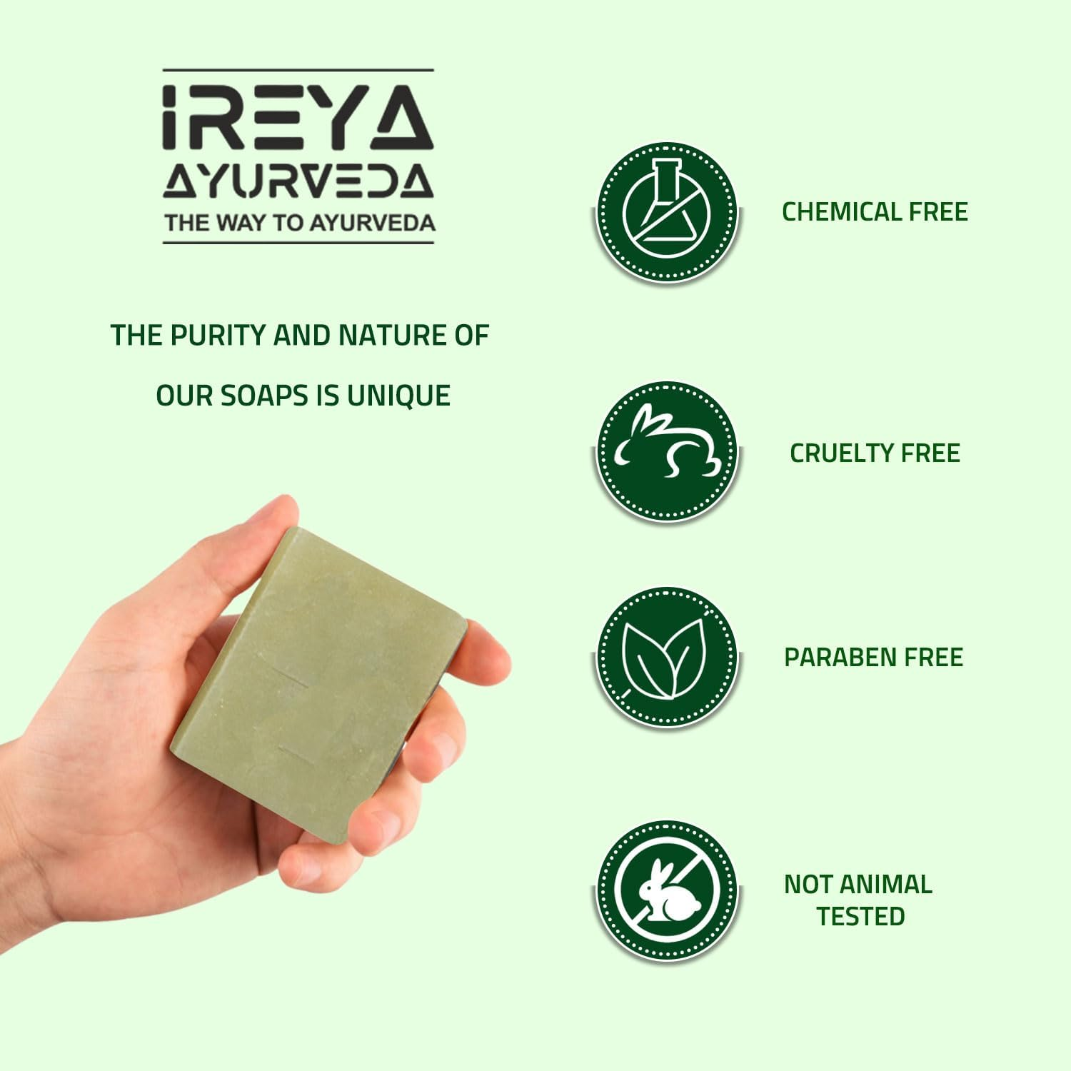 Ireya Ayurveda Neem Turmeric Soap - Ayurvedic Natural Cleansing Soap Free from Parabens, Sls and Gluten Free, Vegan, 125 G Pack of 1