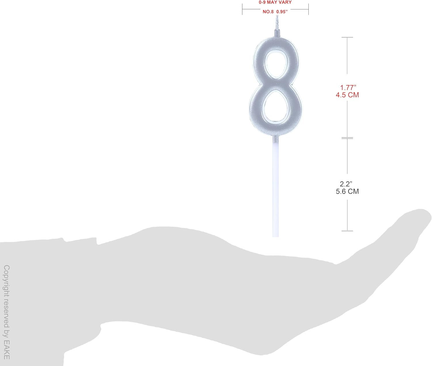 EAKE 10-Pieces Bulk Number Candles 0-9 Birthday Candles for Cake (Silver) image number 1