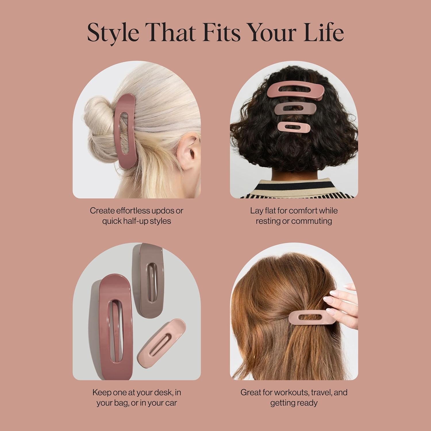 Kitsch 3Pc (Terracotta) Flat Hair Clips for Women, Recycled Lay Flat Claw Clips for Thick Hair, Flat Hair Claw Clips,Flat Claw Clips for Thin Hair, Flat Clips for Hair, Hair Accessories for Girls image number 4