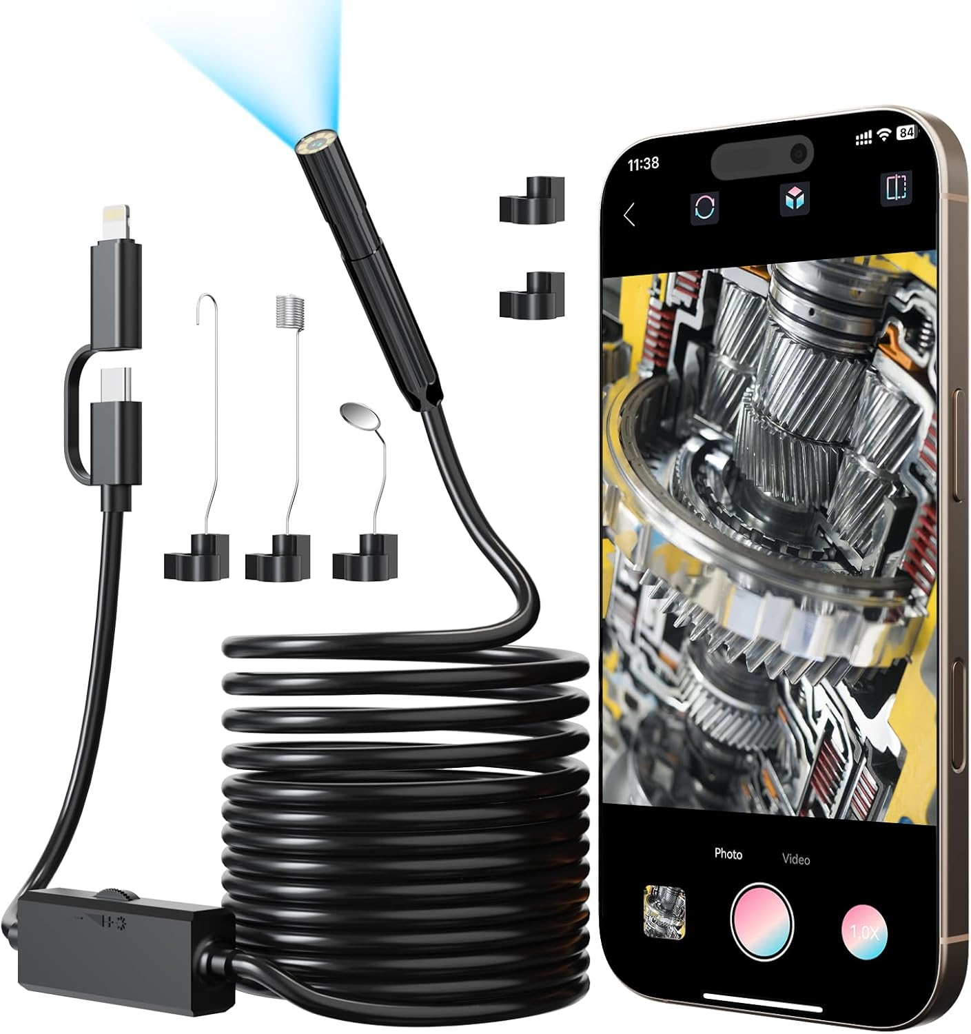 Endoscope Camera with Light, 1920P Dual-Lens HD Borescope Tools with 8 Adjustable LED Lights, 5.5Mm Snake Camera with 16.4Ft Semi-Rigid Cable, IPX67 Waterproof Inspection Borescope for Ios and Android image number 6