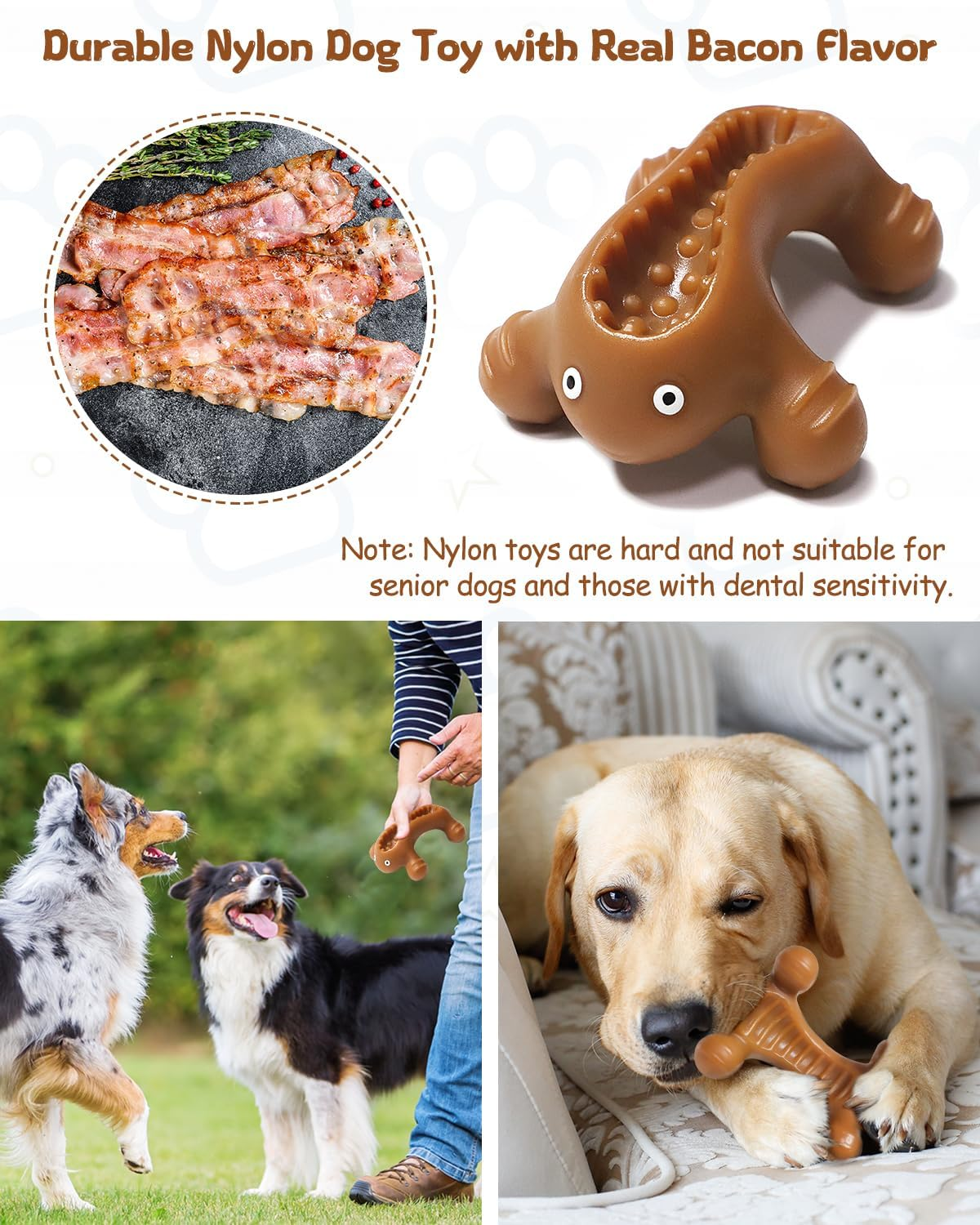 SCHITEC Dog Chew Toy, Indestructible Rubber Bone, Tough Teething Chew Toys for Large Medium Breed with Food Dispensing Features (Bacon) image number 6