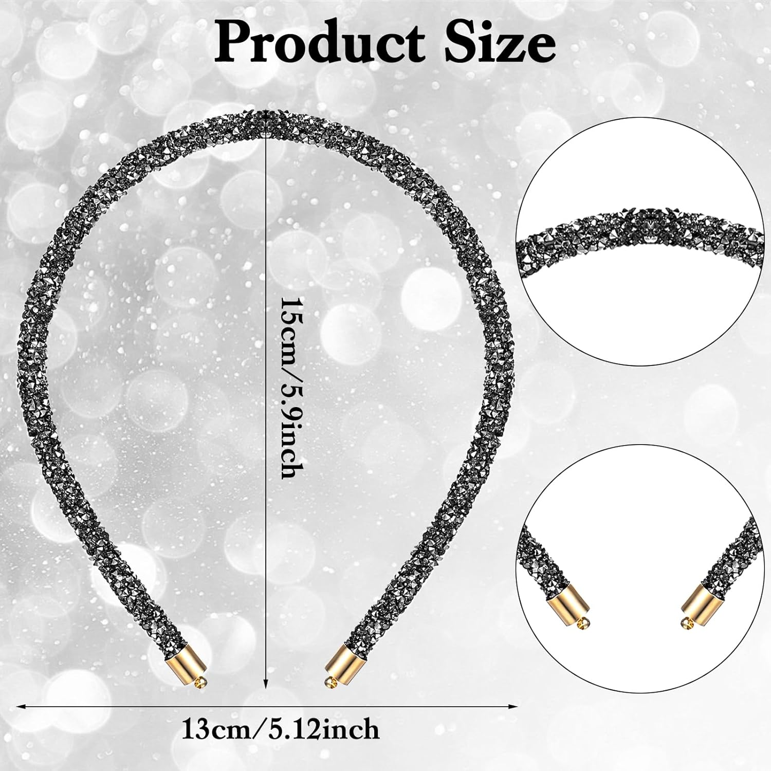 2Pcs Rhinestone Headband, Sparkly Crystal Headband for Women Girls Glitter Diamond Headbands Bling Hair Styling Accessories for Wedding Birthday Party (Black and White) image number 1