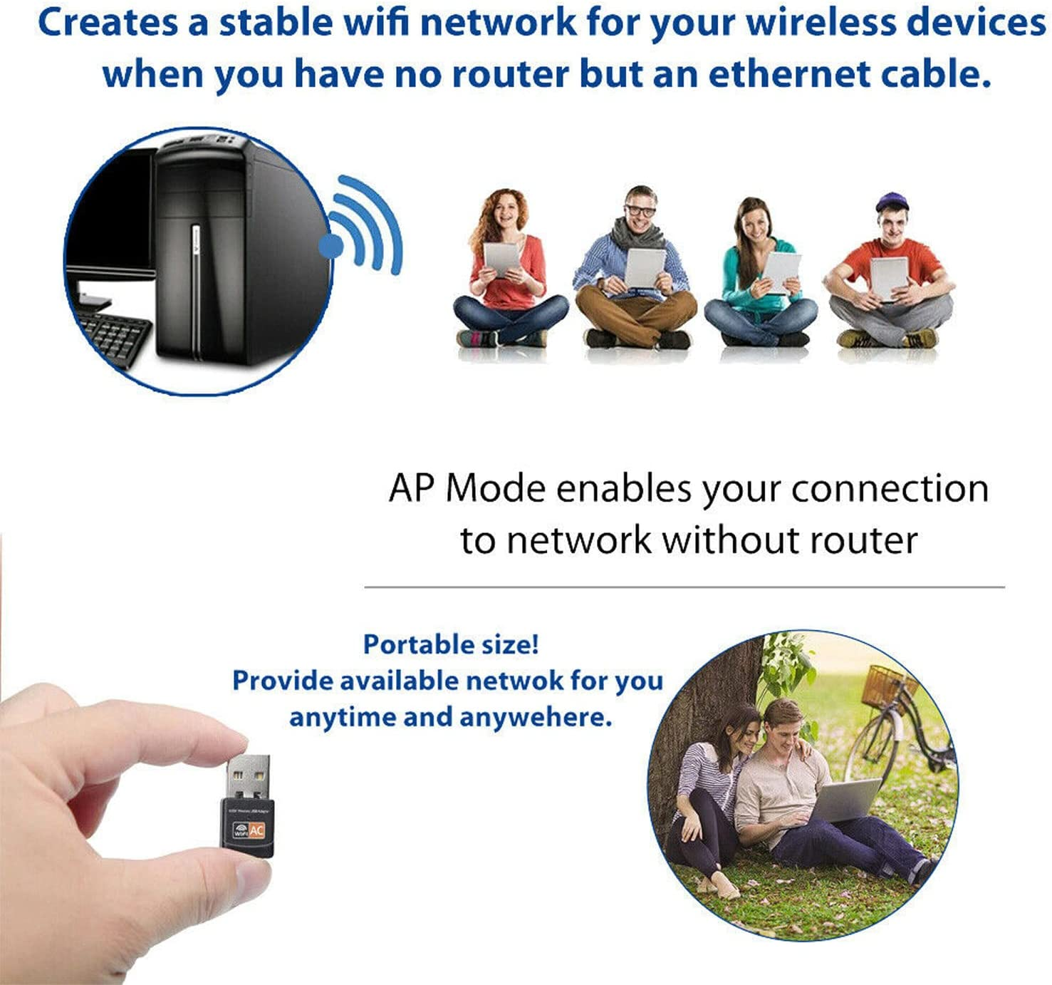 USB Wifi Adapter, 5G/2.4G Dual Band Wireless USB for PC, 600Mbps High Speed Wifi Adapter for Desktop PC, Yotsuba Wifi Dongle Support Windows 7/8/10/11, Mac OS, Linux image number 4