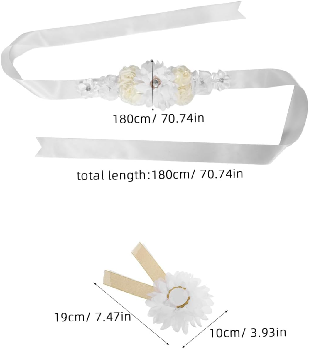 SUPVOX Adjustable White Floral Maternity Belt Soft Breathable Sash for Pregnant Women Comfortable Shower and Pregnancy Photography Accessory for Mom image number 1