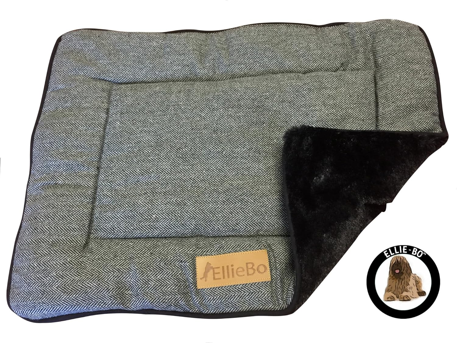 Ellie-Bo Reversible Tweed and Black Faux Fur Mat Bed for Small 24 Inch Dog Puppy Cages and Crates - Brown image number 3
