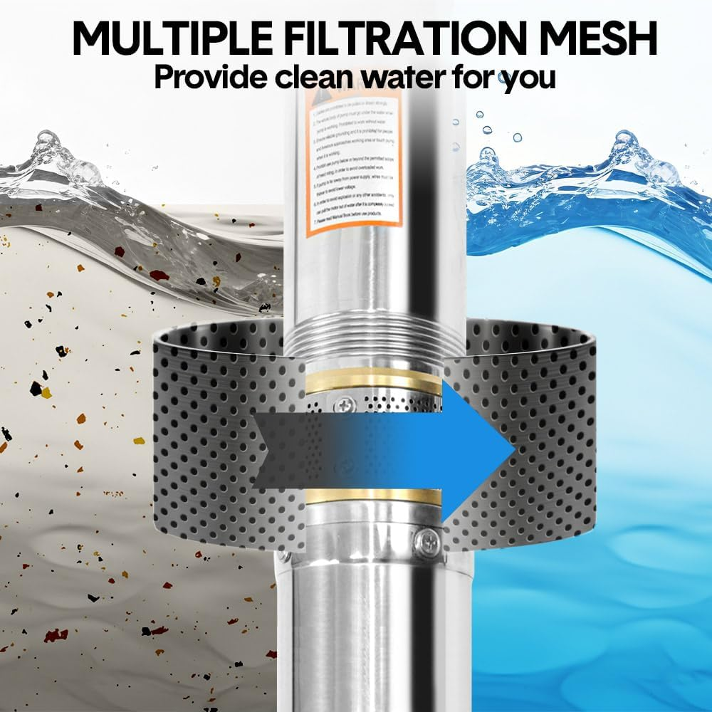 ALSTON 1HP 0.75W 220V Stainless Steel Deep Well Water Pump Submersible Bore Pump Head Max 58M/70L per Minute for Industrial Irrigation Livestock Home Use image number 2