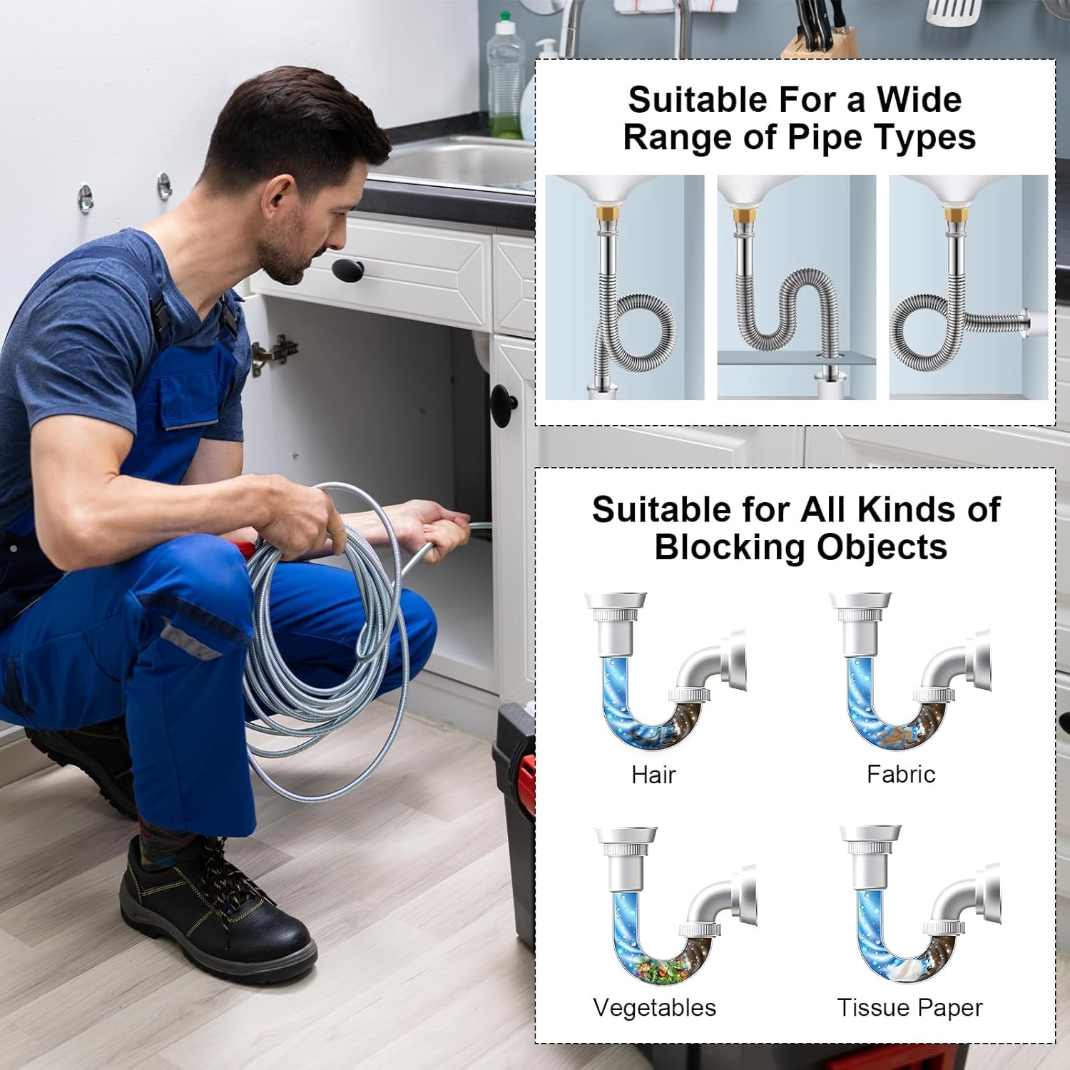 Oneroomone Pipe Cleaning Spiral Drain Cleaner 5 M X 6 Mm Spiral Drain Pipe Cleaning Universal Spiral Drain Spiral Pipe Cleaner Spiral for Stubborn Blockages