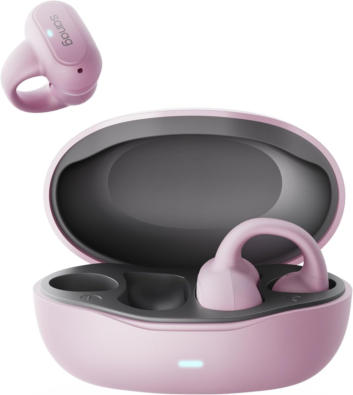 Sanag Z50SPRO Open Ear Wireless Earbuds Bluetooth 5.3 with Microphone Clip on Ear Headphones with Charging Case Compatible with Iphone/Samsung Phone for Men, Women(Pink)
