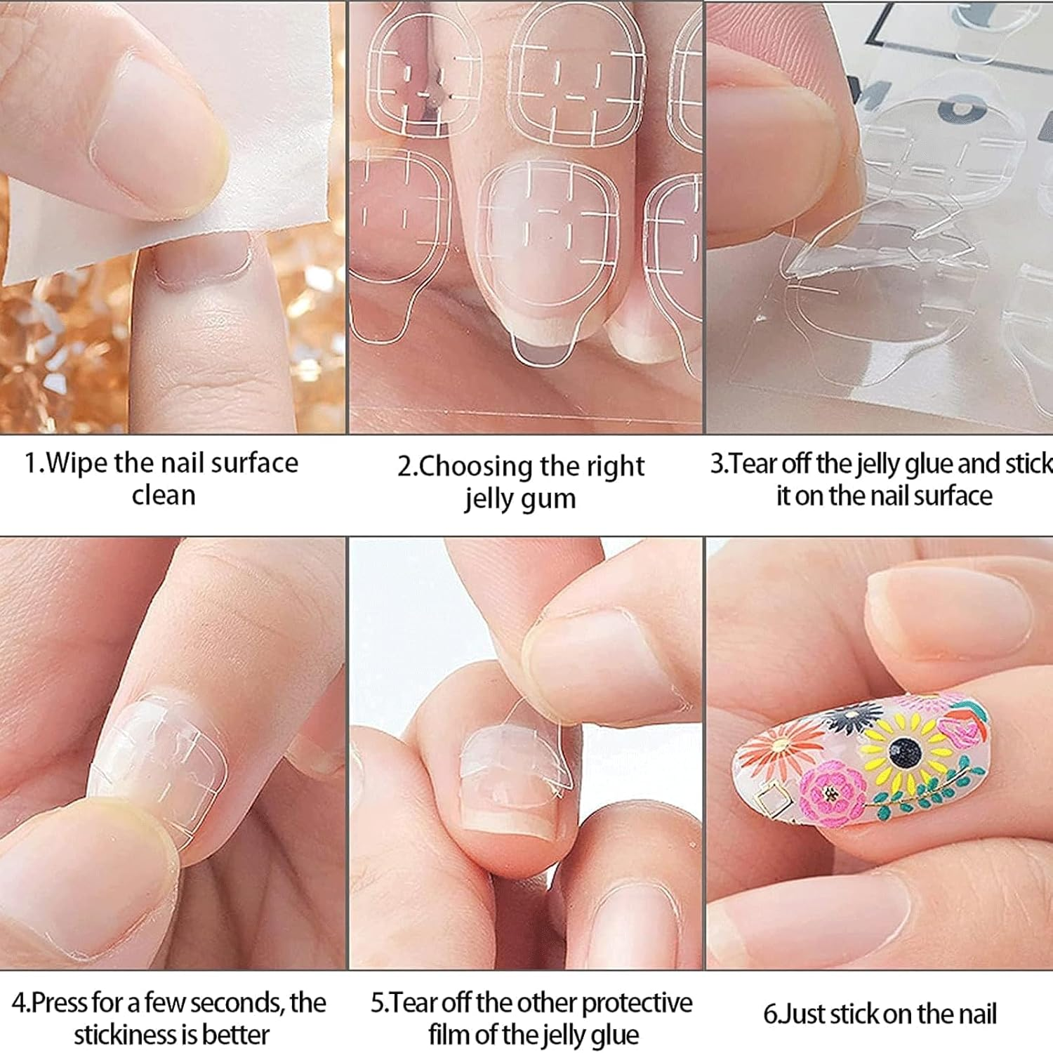 40 Sheets Transparent Nail Adhesive Tabs, Super Sticky Transparent Flexible for Manicure，Waterproof Breathable Jelly Double Sided Adhesive Tabs(960 Pieces) image number 5