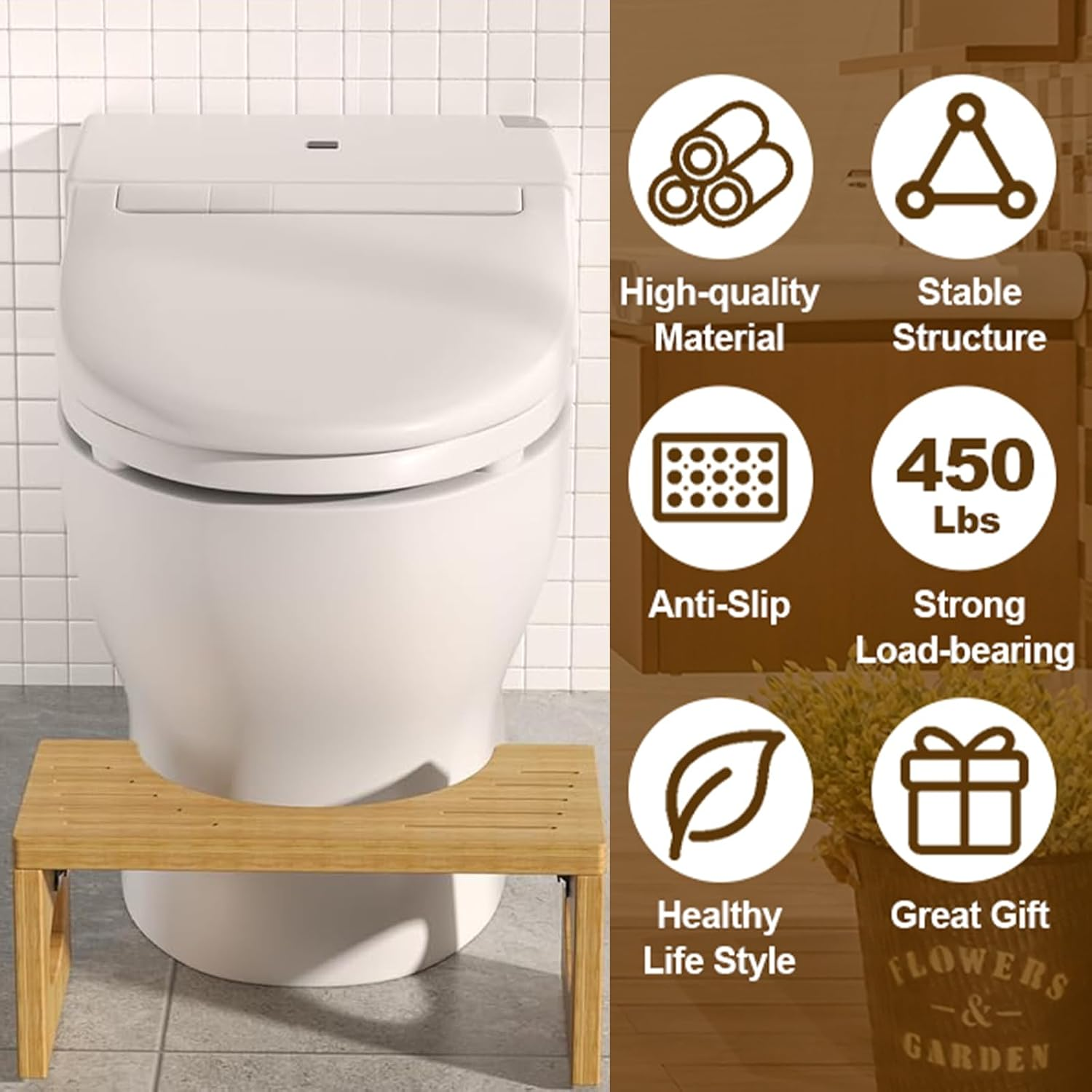 Wooden Toilet Stool with Anti-Slip Sticker, C-Shaped Toilet Stool for Improve Bathroom Posture Comfort, Heavy Duty Poop Stool for Natural Comfortable Excretion, Bathroom Foldable Stool (1 PCS) image number 1