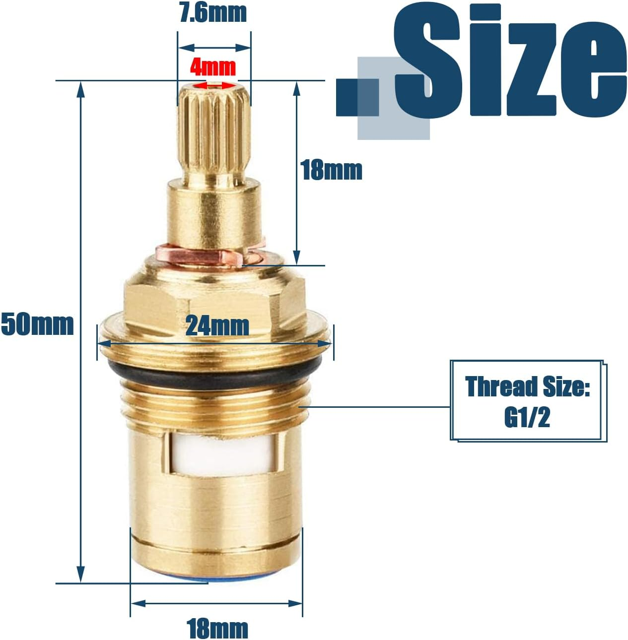 Bestgle Tap Valves Replacement Brass Ceramic Disc Tap Valve Insert Gland Cartridge Quarter Turn 1/2" Mixer Hot and Cold Tap Inner Faucet Valve for Kitchen Bathroom Shower Tap image number 2