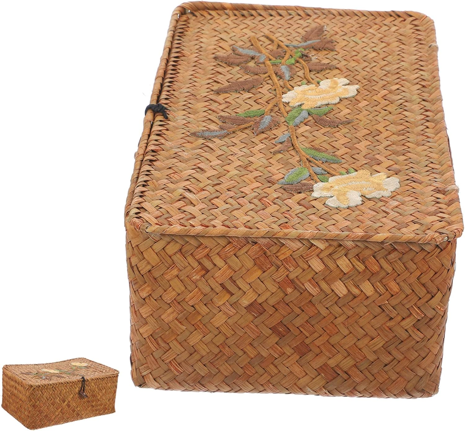 Decorative Woven Storage Basket Large Rectangular 29X19X12Cm Wicker Basket Lid Rustic Desktop Organizer for Home and Office Storage