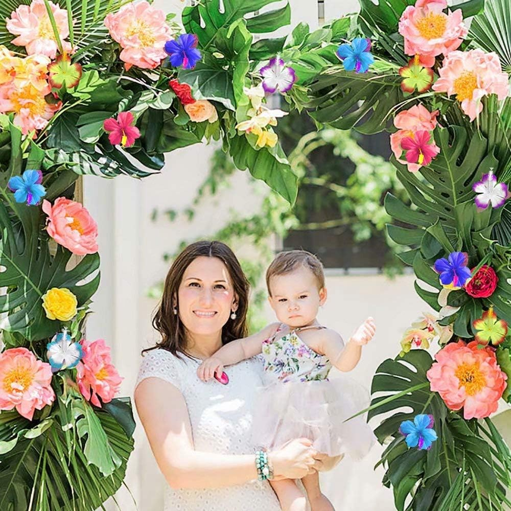 60Pcs Tropical Party Decorations Supplies Tropical Palm Leaves Hibiscus Flowers Simulation Artificial Leaf for Hawaiian Luau Safari Party Jungle Beach Theme BBQ Birthday Party Decorations Table Decor image number 6