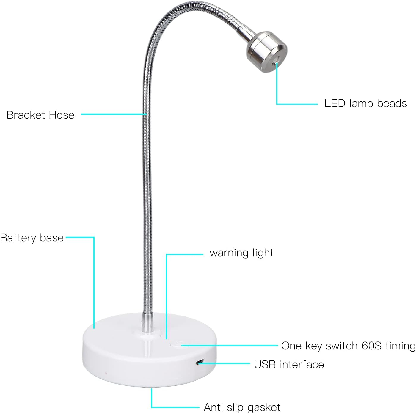 LED UV Nail Lamp, 3W Quick Dry Gel Nail Dryer, Professional Nail Polish Curing Light with Adjustable Angle Gooseneck for Salon Home DIY, USB Charge Manicure Lamp Nail Art Tool image number 3