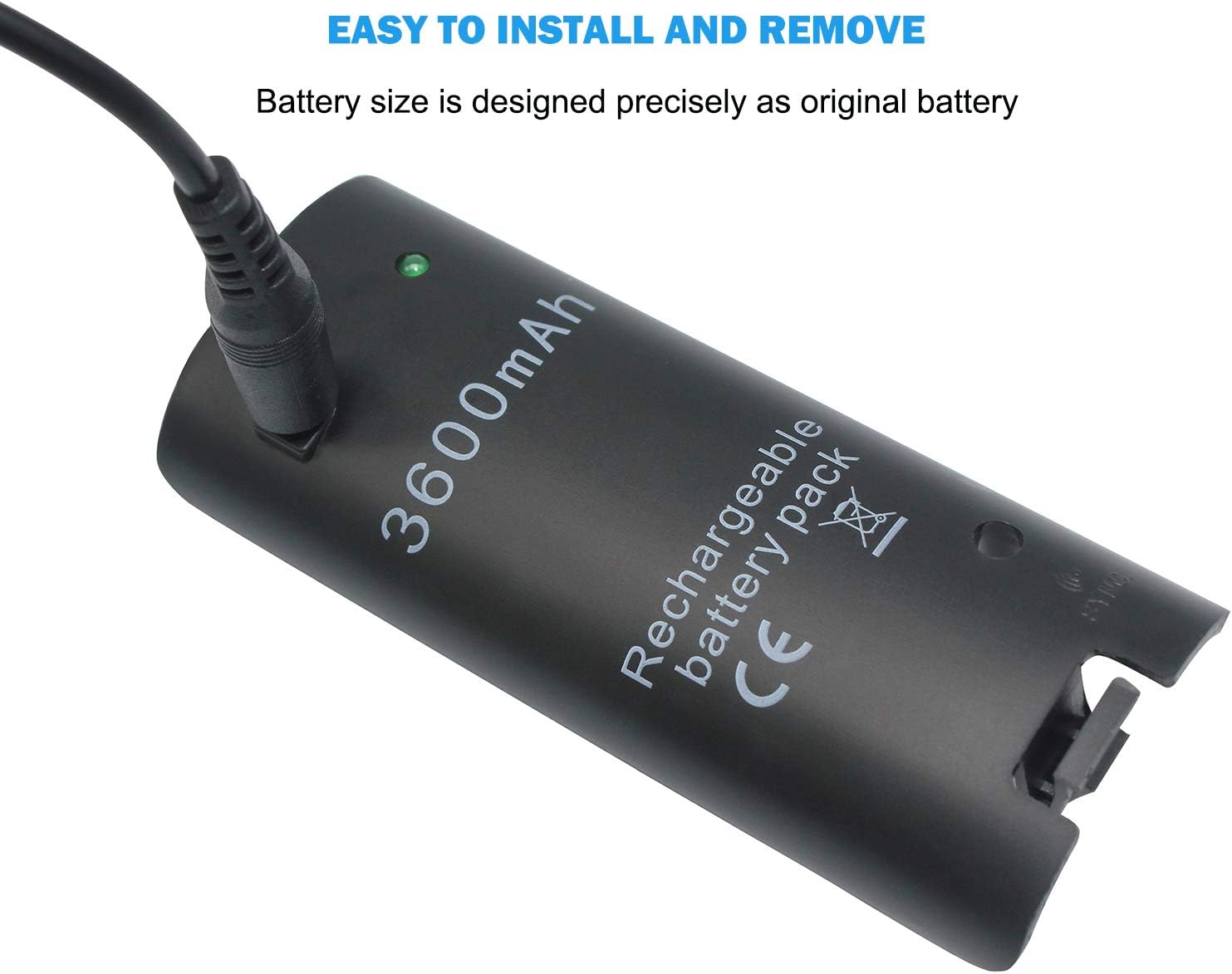 OSTENT 3600Mah Rechargeable Battery Pack for Nintendo Wii Controller with USB Charging Cable image number 1