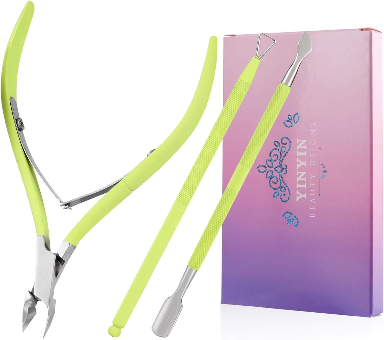 YINYIN Cuticle Trimmer with Cuticle Pusher - Cuticle Remover Cuticle Nippers Professional Stainless Steel Cuticle Pusher and Cutter Clippers Durable Pedicure Manicure Tools for Fingernails and Toenails