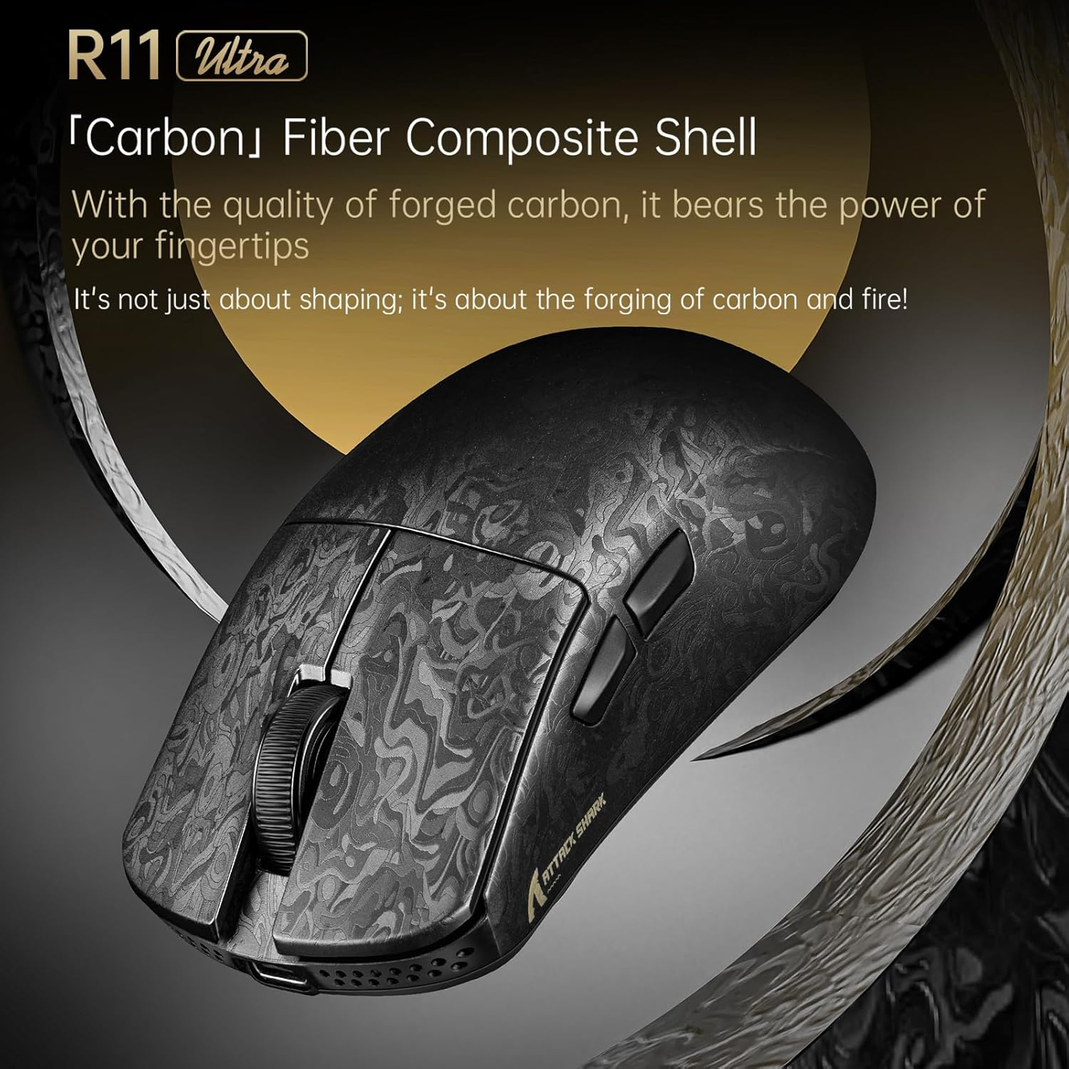 ATTACK SHARK R11 Ultra 8K Carbon Fiber Wireless Gaming Mouse with 42000DPI-PAW3950 MAX Sensor-49G Lightweight,Nordic 52840 MCU Chip,Wired/Bt/2.4Ghz Programmable,Rgb Coiled Cable for Pc(Black Ink+Tape) image number 5