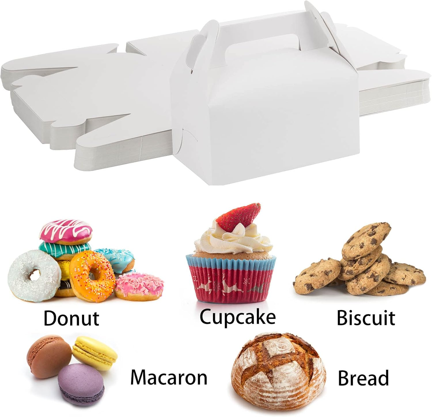 50 Pieces Treat Boxes Gable Boxes Goodies Party Favor Boxes Paper White Gift Boxes for Birthday Party, Wedding, Baby Shower 16X9X10Cm image number 2