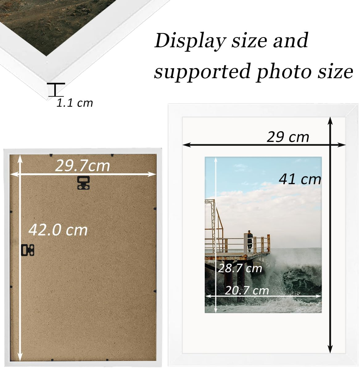 RUN HELIX A3 White Picture Frame Set of 2, 29.7X42 Cm, Wooden Frame with Plexiglass, Wall Mount, Collage Frame image number 4