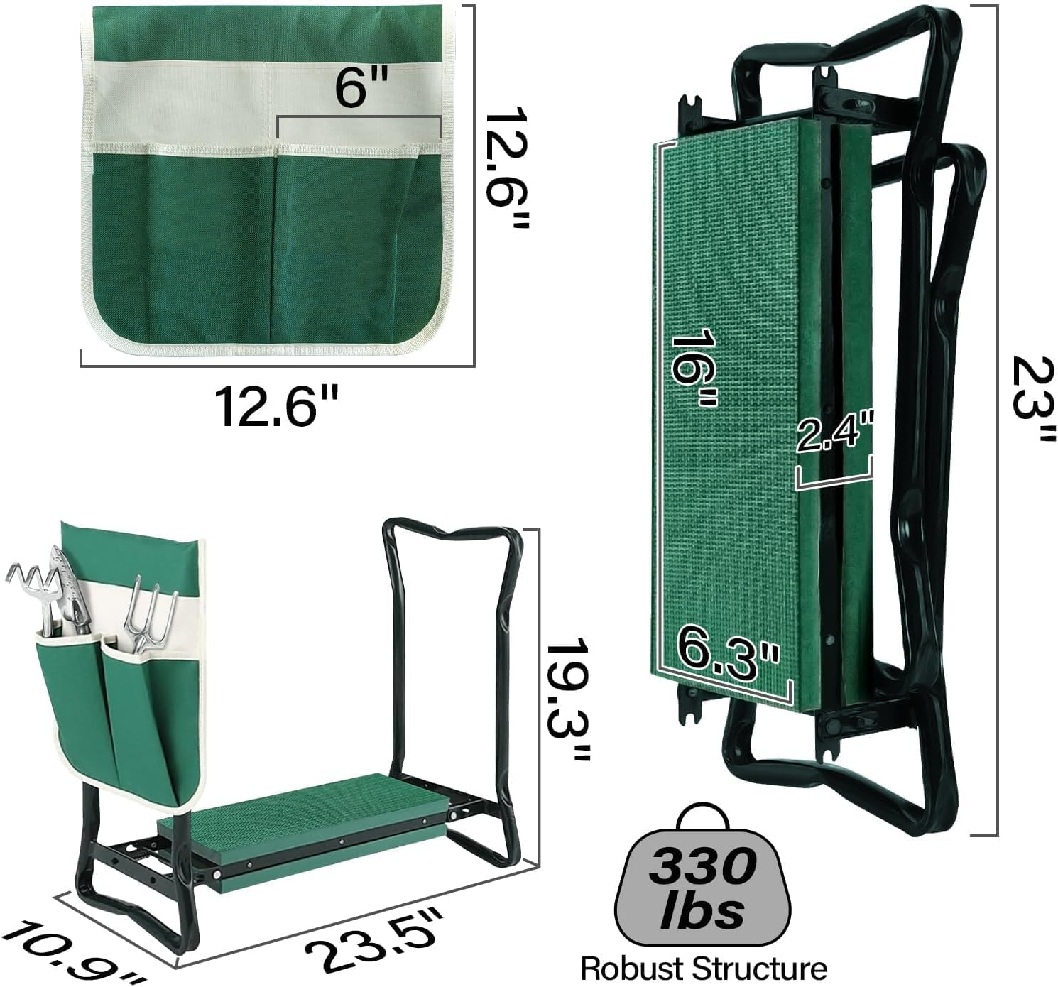 Garden Kneeler Seat, with Upgraded Thicken Kneeling Pad and 2 Large Tool Pouch, Foldable Stool 330Lb Capacity-Protects Your Knees, Clothes from Dirt & Grass Stains image number 4