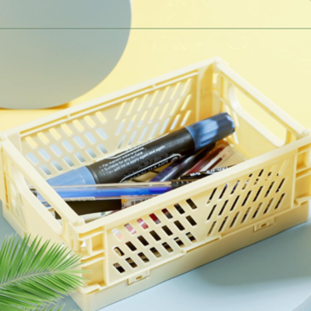 6 Pack Mini Folding Storage Baske, Mini Folding Baskets Plastic Shelf Storage Organizer,Plastic Storage Baskets for Desk Organizing, Office Drawer Organizer image number 4