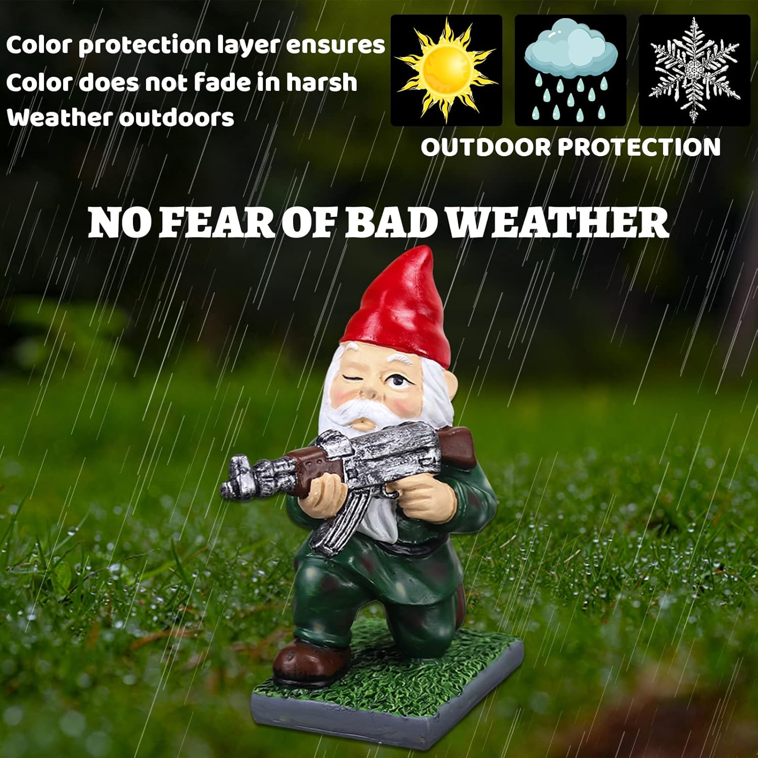 Military Gnomes Funny Army with Guns AK47 Garden Decor Outdoor Statue Figurines Lawn Yard Decoration Resin (B) image number 4