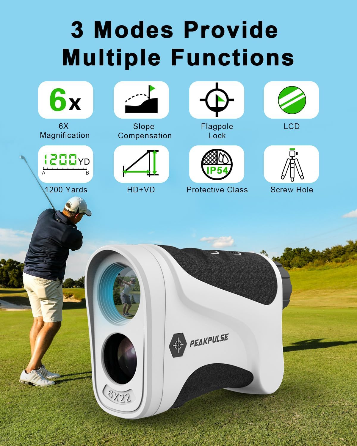 PEAKPULSE Golf Range Finder Accessories Rangefinder Gifts for Men Golfing Equipment Distance Finders with Slope Flag Pole Locking Vibration Fast Focus System image number 3
