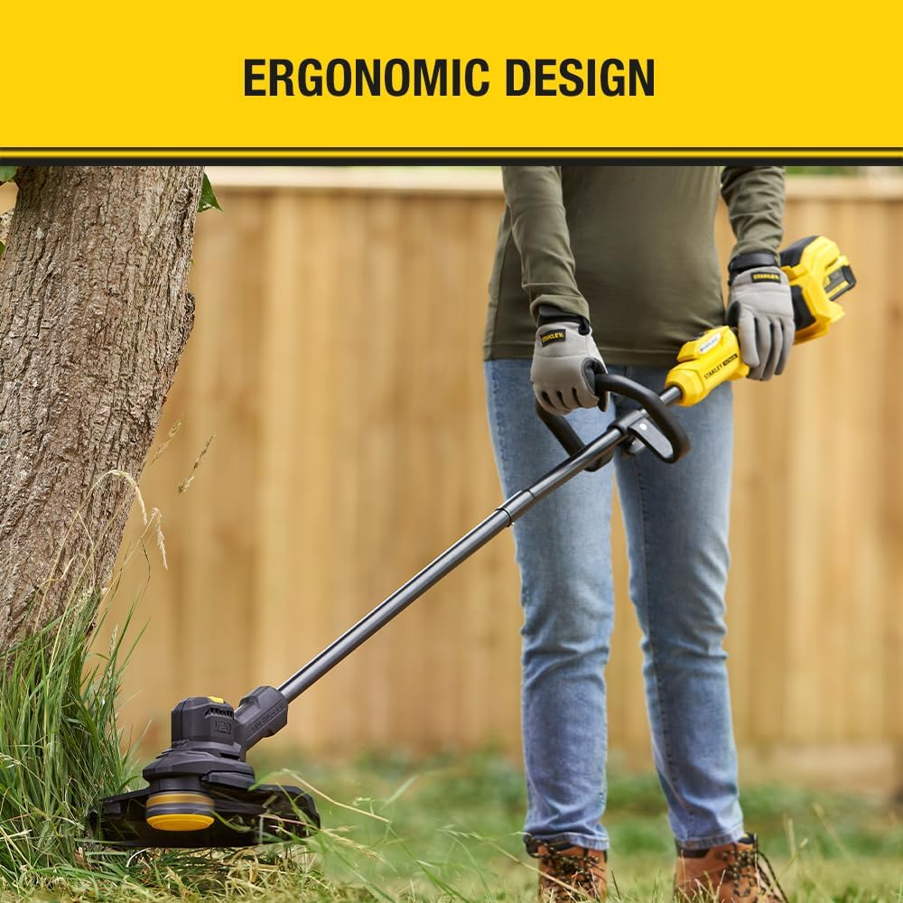 STANLEY FATMAX V20 | 18V Brushless String Trimmer Kit 4.0Ah - 28 or 33Cm Cutting Swath, 2Mm Single Line, Second Handle for Added Comfort, Grip, and Control, up to 7,200RPM, 4.0Ah Battery, 2A Charger