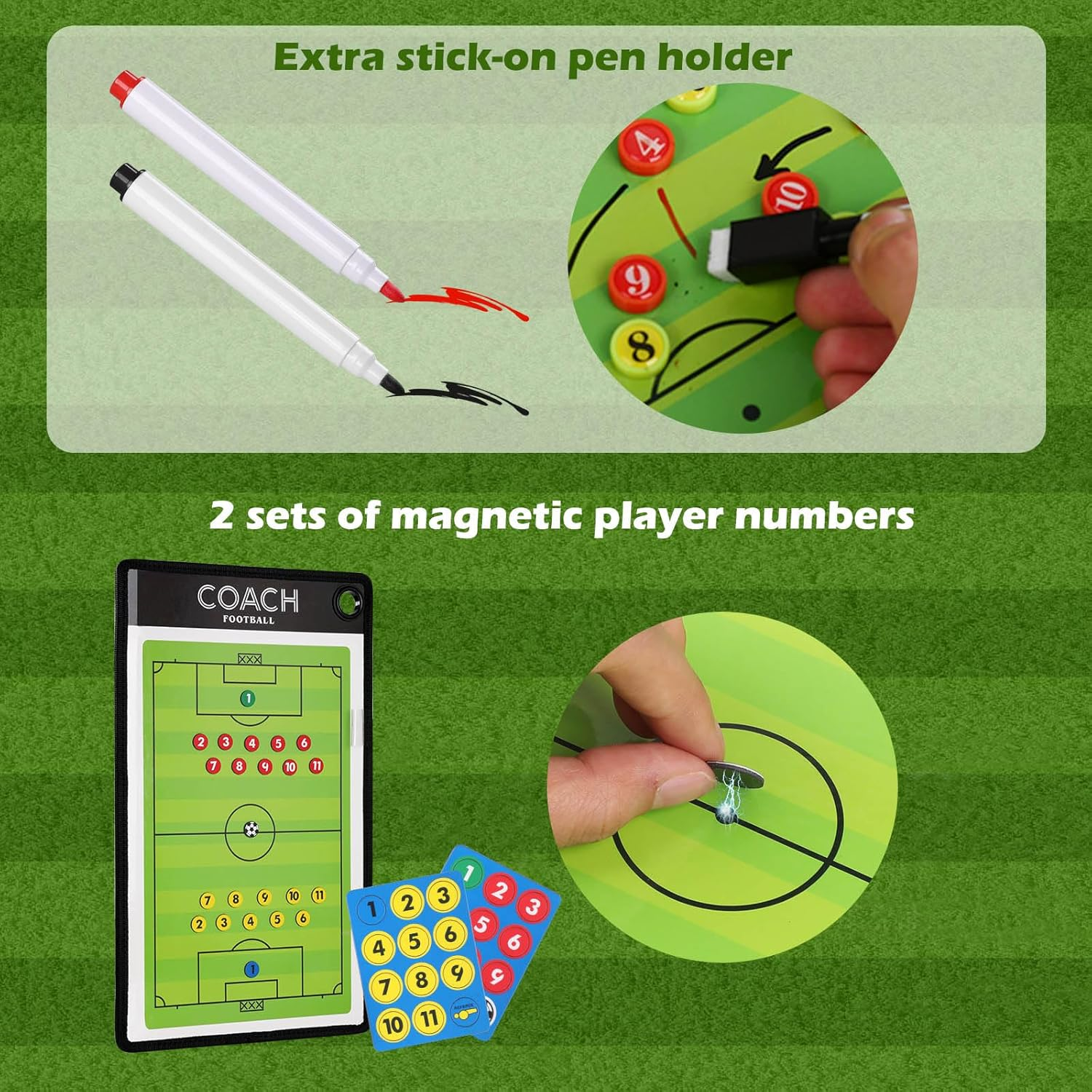 Soccer Coach Board Set，Geeric Football Coaches Tactical Board+Magnetic Number+Erasable Marker Pen Red & Black Hangable Waterproof Double-Sided Writing Coach Blackboard for Teaching,Game Plan image number 6