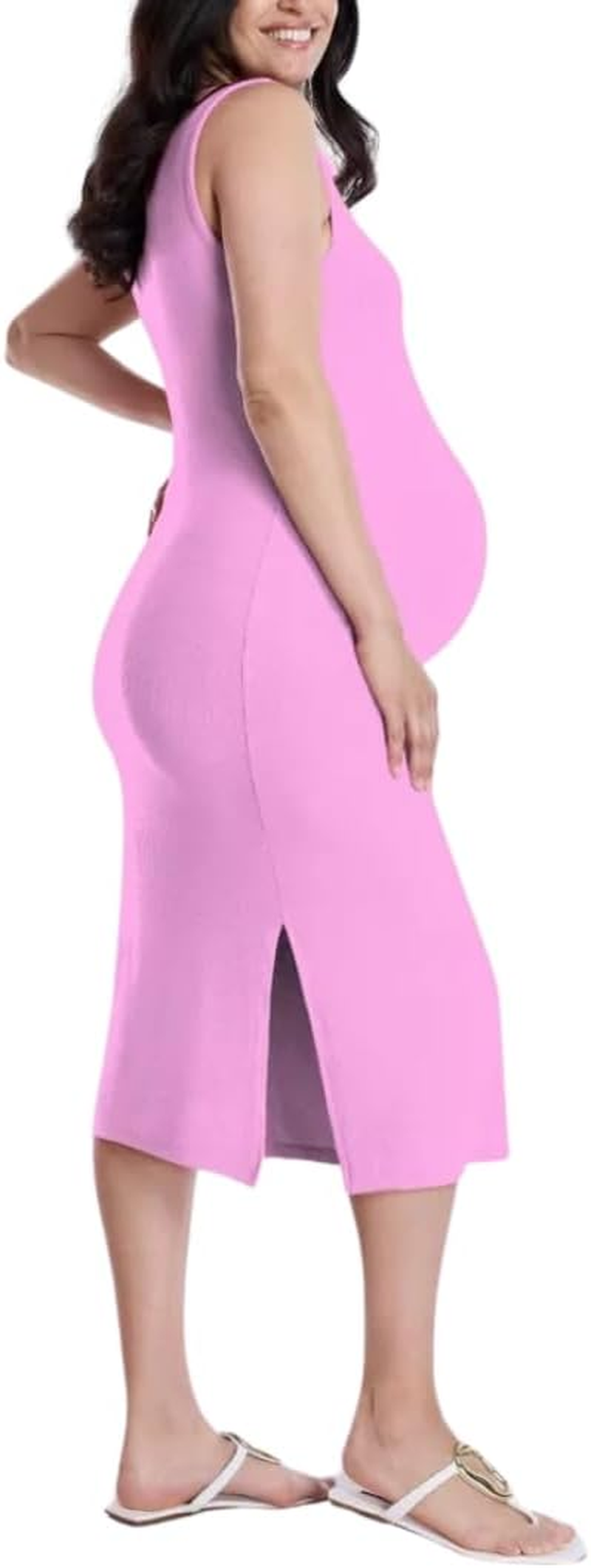 Motherhood Maternity Women'S Sleeveless Rib Knit Midi Pregnancy Dress image number 2