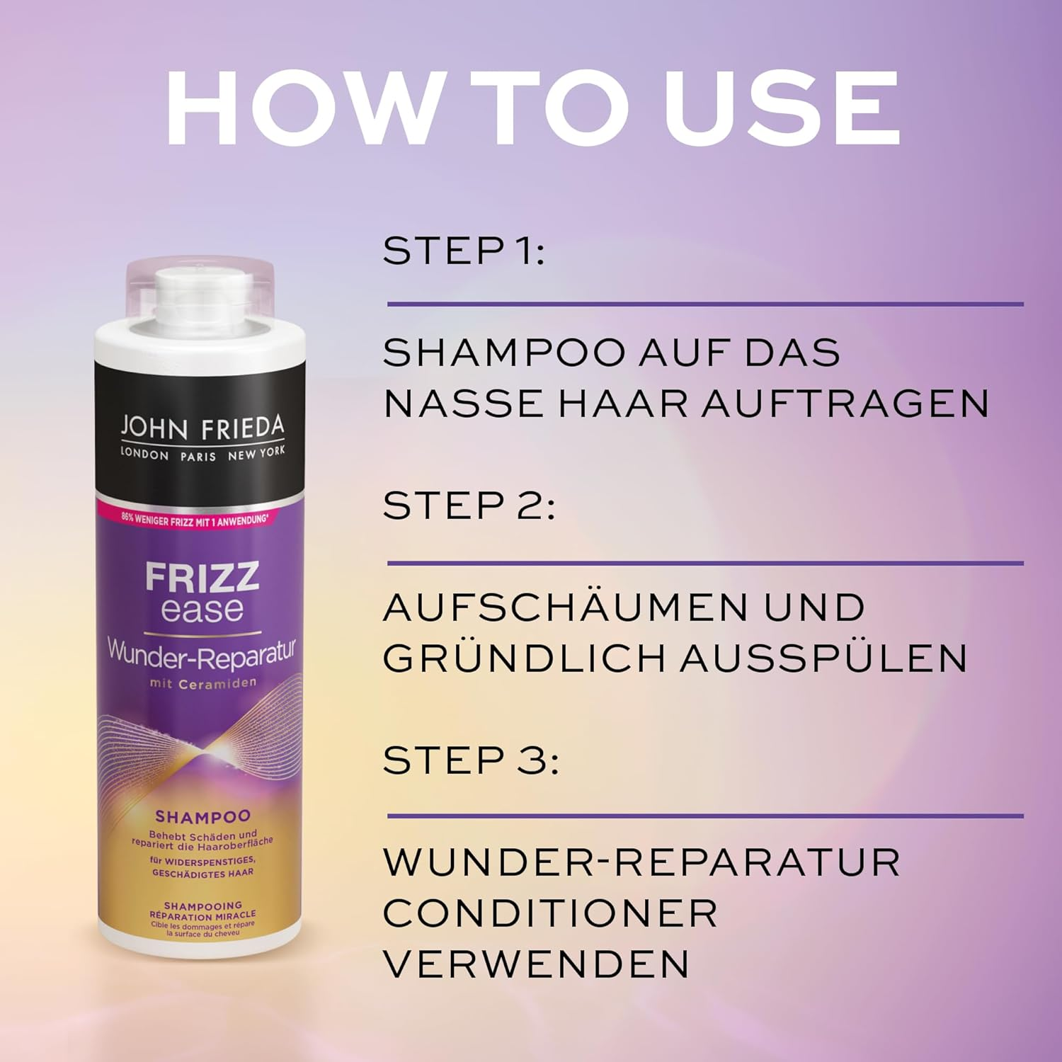 John Frieda Wunder Repair Shampoo/Conditioner Value Set - Contents: 1X Shampoo 500 Ml & 1X Conditioner 500 Ml - Refillable - Frizz Ease Series - for Unruly and Damaged Hair image number 6