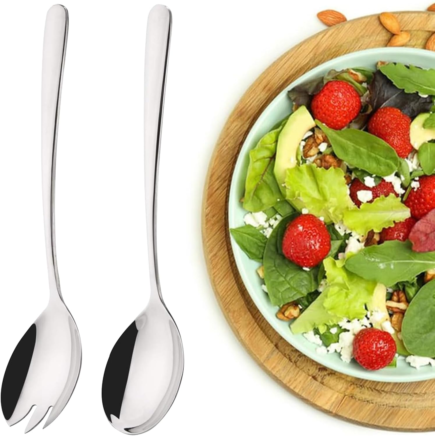 Set of 4 Salad Servers Stainless Steel Salad Spoons Salad Forks and Beautiful Salad Servers Set Stainless Steel Salad Fork Serving Spoon 19.5 Cm X 4.6 Cm image number 2