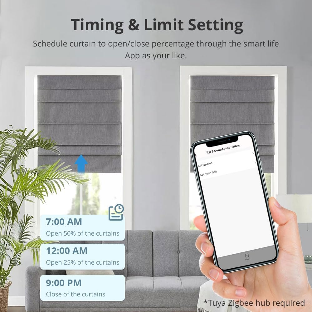 Zigbee-Smart-Roller-Shade-Motor, Rechargeable Automatic Curtain Opener for 37Mm/38Mm Tube Blinds, Works with Tuya App, Alexa & Google Home Voice & & Remote Control (Motor with 6-Channel Remote) image number 2