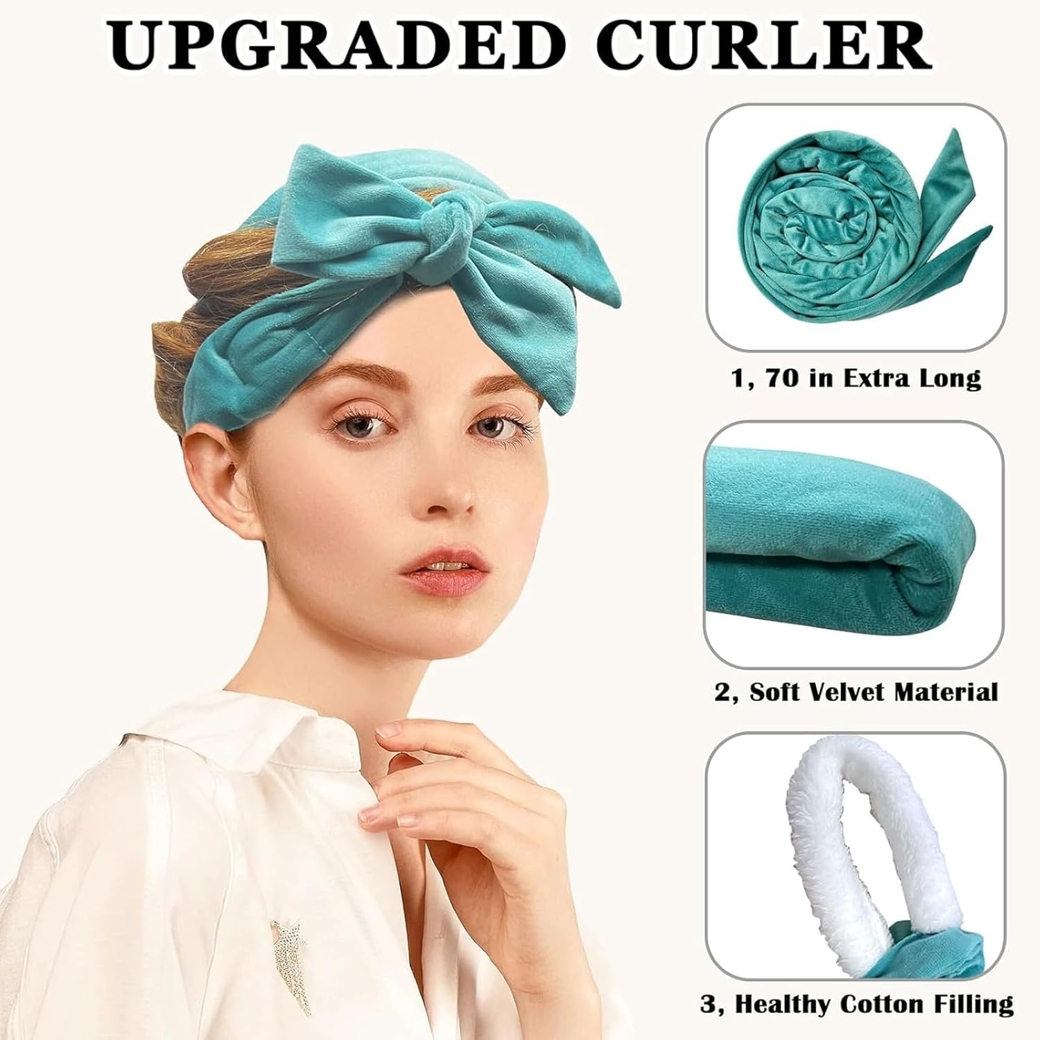 Weidllys No Heat Overnight Curl Headband, 70" Soft Ribbon Wrap for Long Hair, 9 PCS Hair Curling Rods Set - Blue Green image number 5