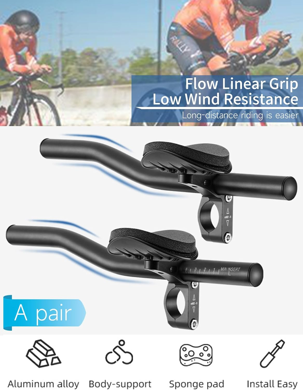 2 Aluminum Alloy Arm Rest Handlebar for Road & Mountain Bikes - Triathlon Bicycle Bars