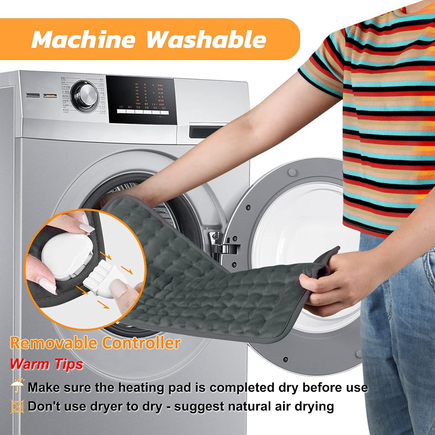 Heating Pad, Electric Heat Pad with Automatic Switch-Off and 6 Temperature Levels Heating Pad for Back Neck Shoulder Belly Heating Technology - Machine Washable(Dark Gray, 12" X 24") image number 5