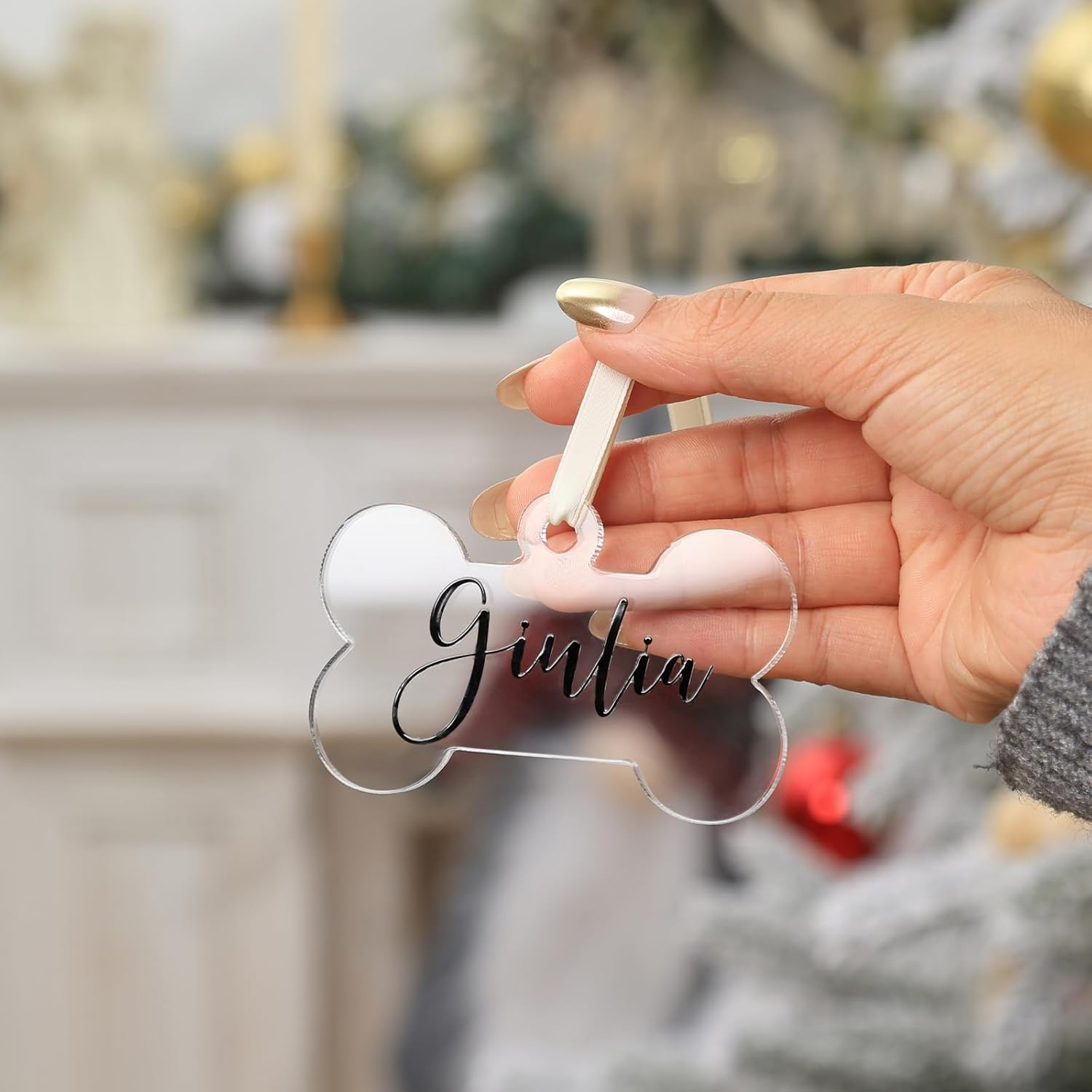 UNIQOOO 20 Pack 3.5" Clear Acrylic Dog Bone Ornament, 4Mm Extra Thick, DIY Blank Pet Ornament, Key Chain, Gift Wrapping, Stocking Name Tag, Holiday for Pet Lovers, Dog Gift - Clear Round，18Pcs image number 5