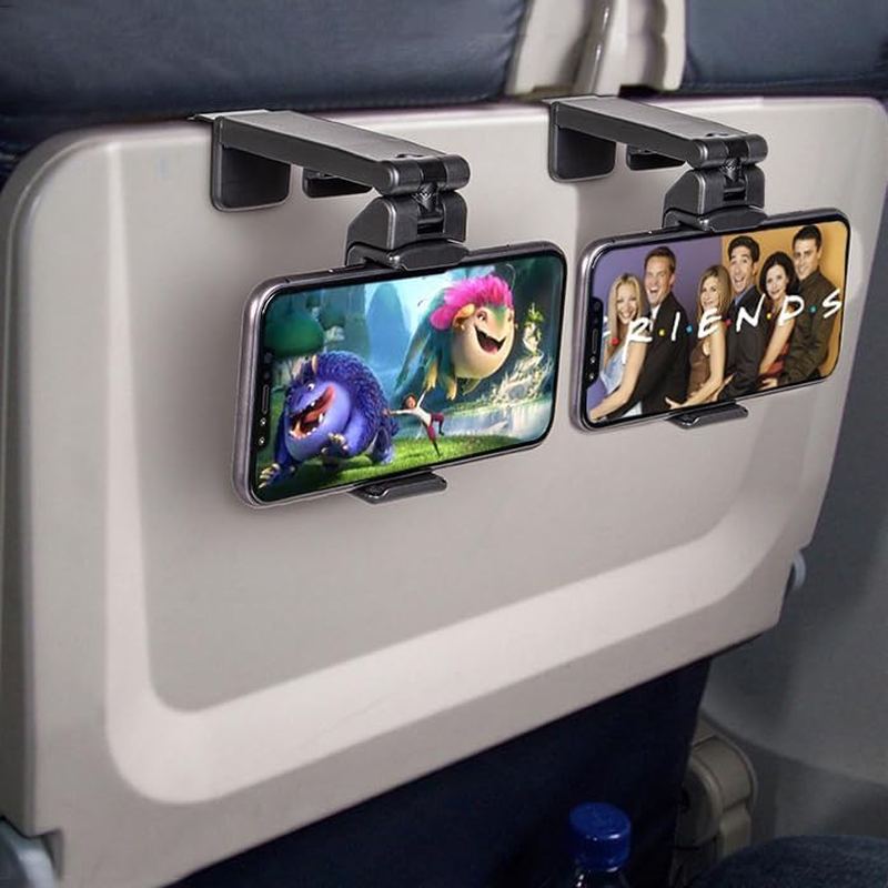 2 Pack Airplane Phone Holder Travel Essentials Accessories Cruise Car Mount Cell Stand Air Plane Table Seat Desk Flight Vacation Size Golf Cart Universal Hands Free image number 1