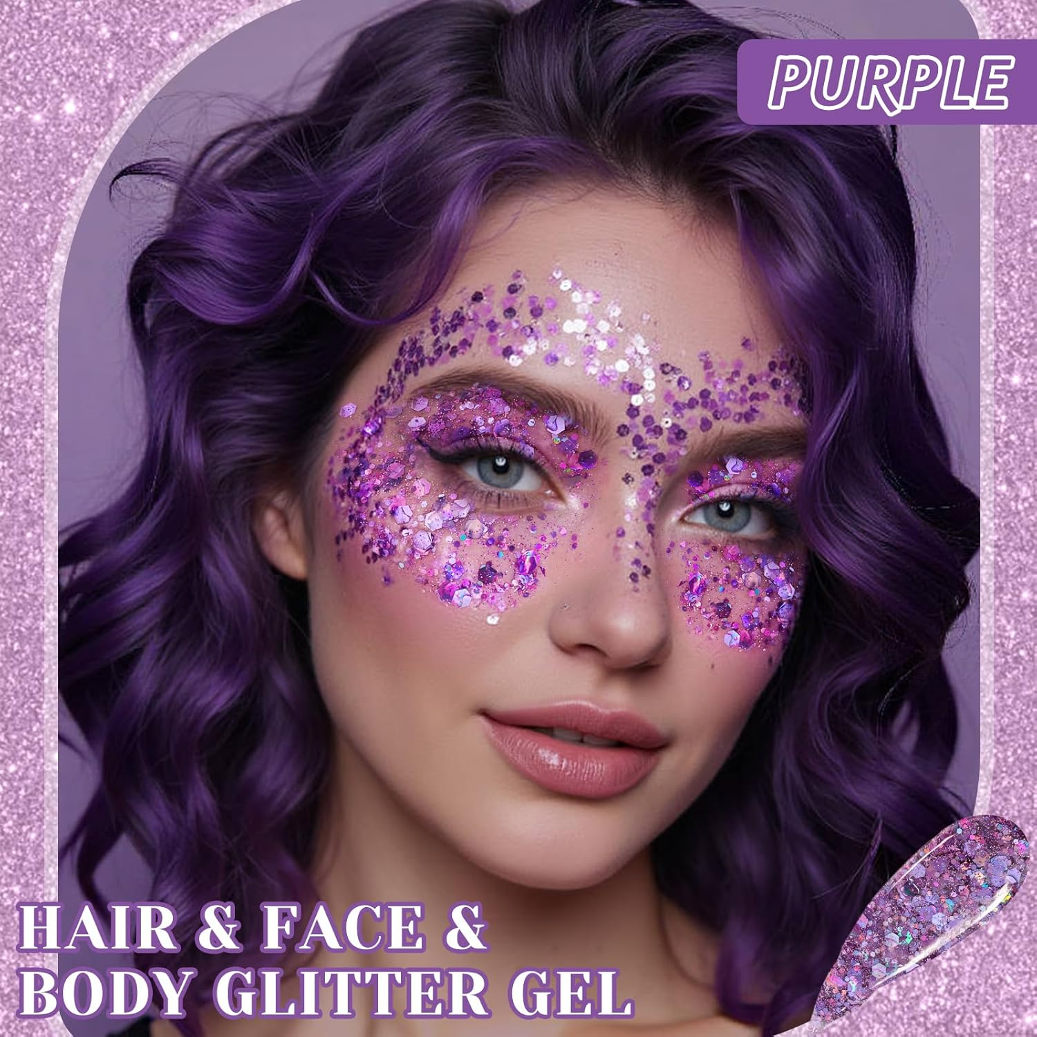 DAGEDA 20Ml Purple Body Glitter Gel, Face Hair Glitter Gel Mermaid Makeup Sequins Shimmer Liquid Eyeshadow, Singer Concert Festival Party Rave Accessories Halloween Holographic Glitter Makeup - Gold image number 5