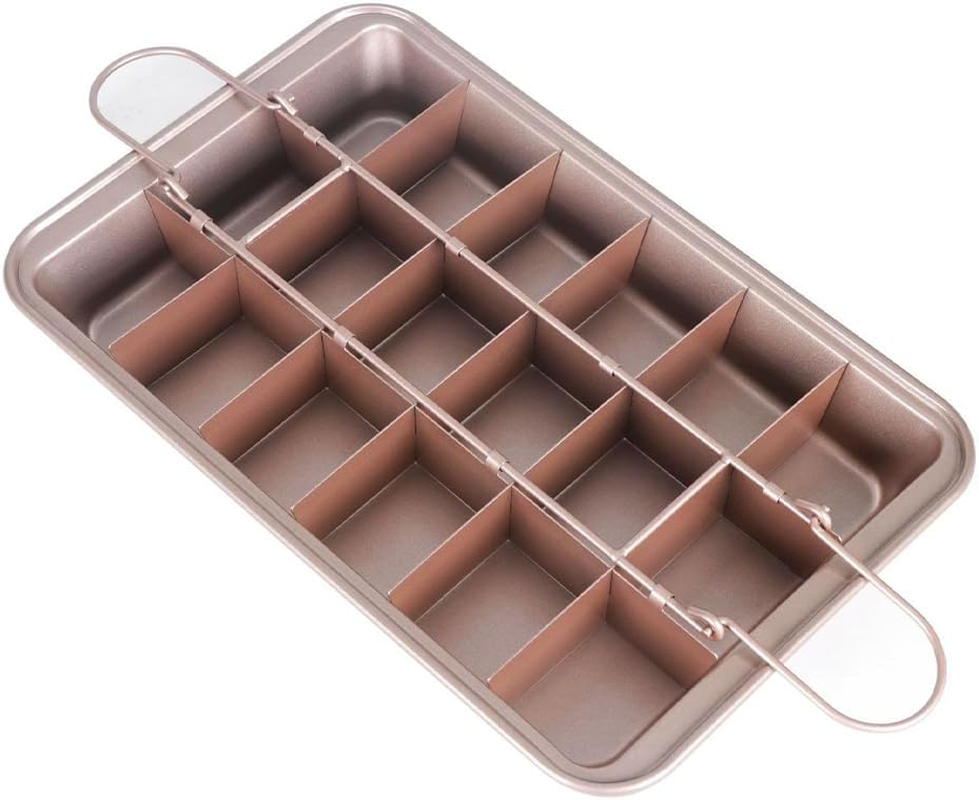 Ranqisys Brownie Pan with Removable Dividers &ndash; Non-Stick Rectangle Baking Tray with Built-In Slicer, 18 Pre-Slice Sections for Brownies, Muffins & Cupcakes, Oven-Safe Bakeware image number 1