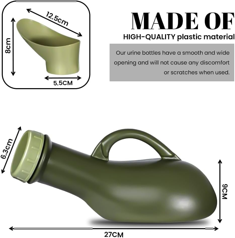 Unisex Portable Green Urine Bottle with Screw Lid,Spill Proof Urine Bottle Portable Travel Pee Container for Men and Women Leak-Resistant Design for Hospital, Camping, Car and Emergency Use image number 4